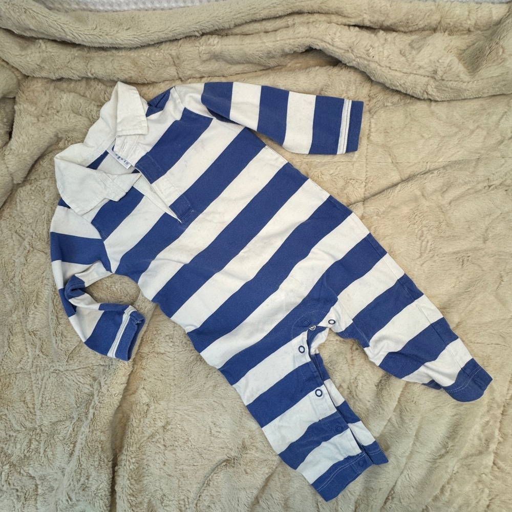 Vintage Old Navy Striped Blue and White One Piece Rugby Style